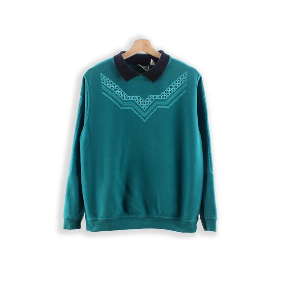 Vintage Collared Sweatshirt - Retro 90s Jumper - L - Picture 1 of 3